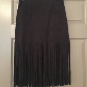 Black Suede Fringe Skirt